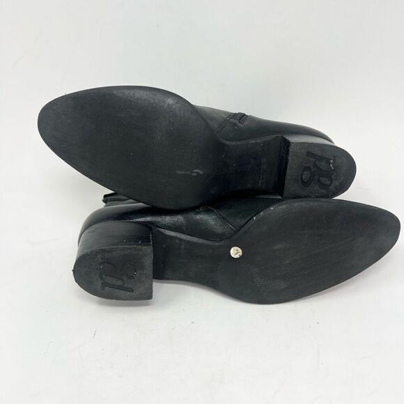 Paul Green Leather Ankle Boots Womens 7.5 Black Low Heel Almond Toe Side Zip - Picture 6 of 9